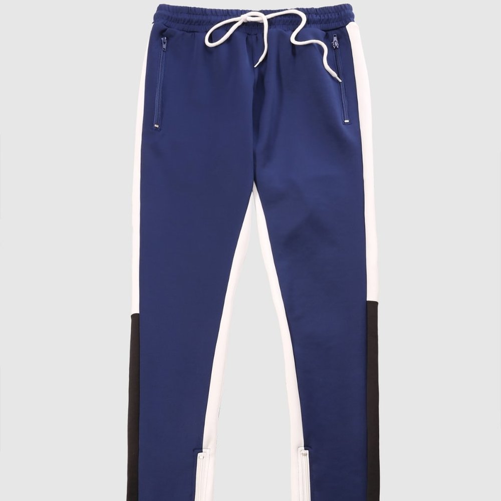 Men's Color Block Side Panel 3-Tone Track Pants Blue Black White